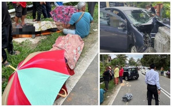 父亲和儿子在吉隆坡-丹平公路送大学生后，汽车撞上桥墙，导致两人遇难，另有两人受伤